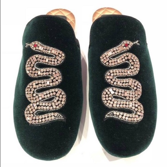 Gucci Green Princetown Crystal Snake Slides - Picture 1 of 4